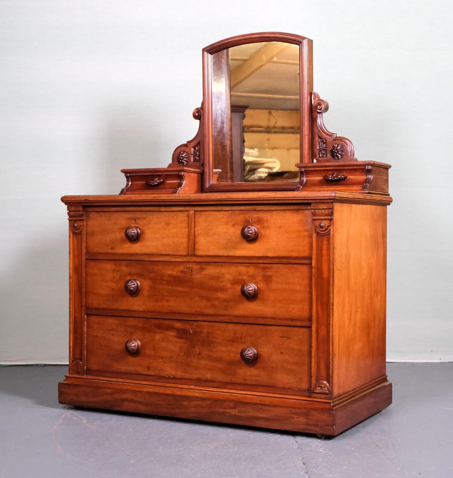 Brown Victorian Chest Of Drawers/ Dressing Table With Mirror & Drawers photo for sale