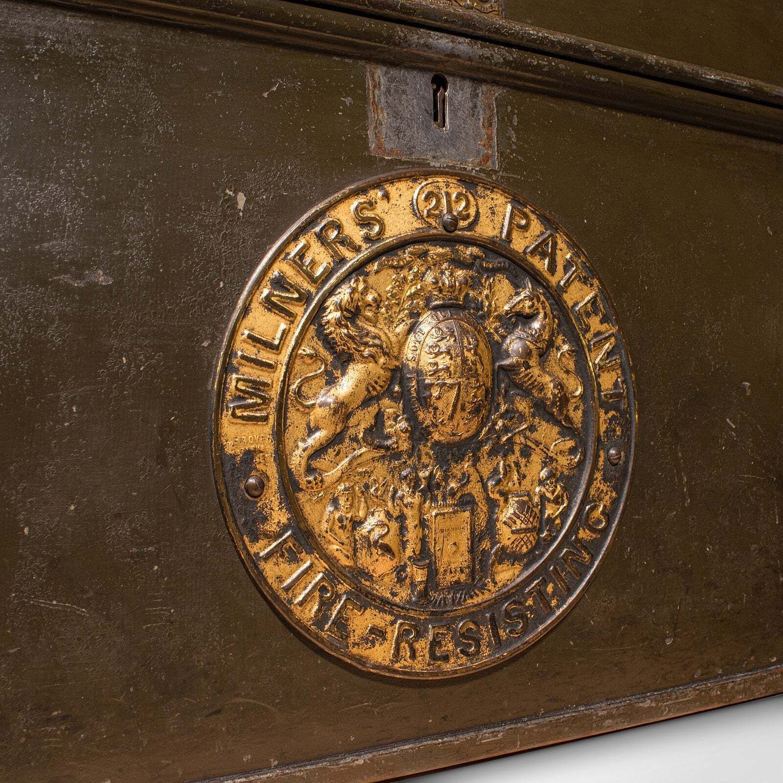 Home Decor Antique Patent Safe, English Cast Iron Lock Box, Milners Of Liverpool, Victorian photo