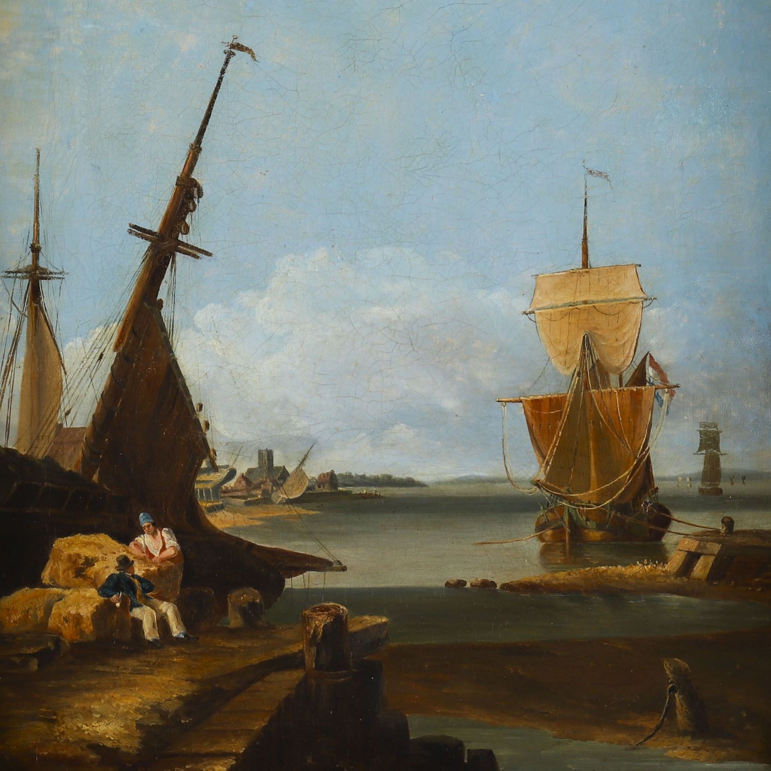 Antique Pair Of Coastal Scene Maritime Oil Paintings  19th Century photo for sale