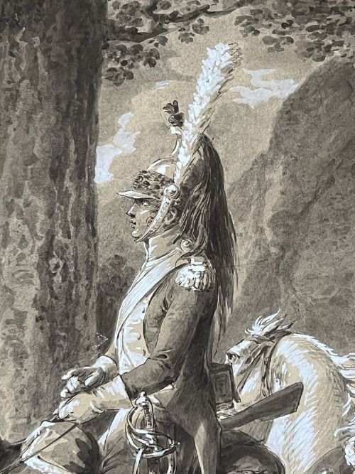 Vincenz Georg Kininger  (1767 1851)   Ink On Paper Drawing Of Four French Cavalrymen C.1810 photo vinterior