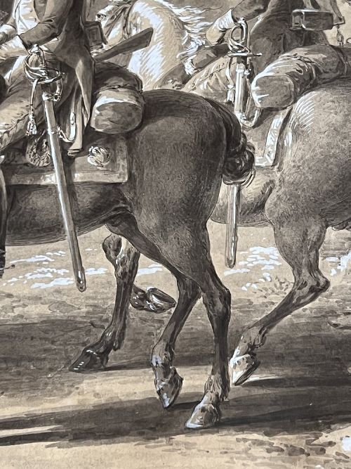 photo furniture Vincenz Georg Kininger  (1767 1851)   Ink On Paper Drawing Of Four French Cavalrymen C.1810