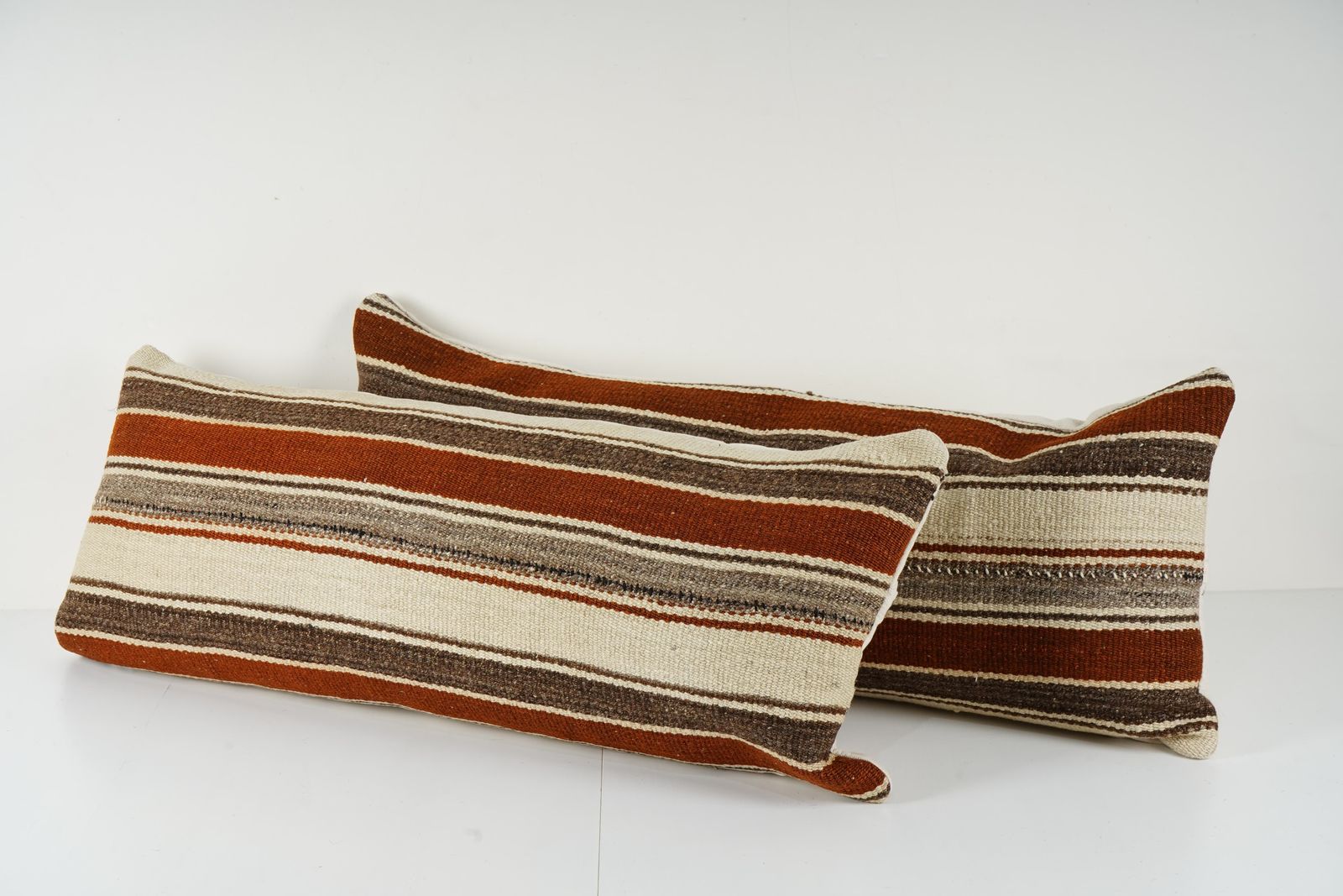 Wool Pillow Cases Fashioned Out Of A Mid 20th Century Anatolian Kilim, Pair Lumbar Kilim Pillow Cover, Boho Anatolian Decor photo furniture