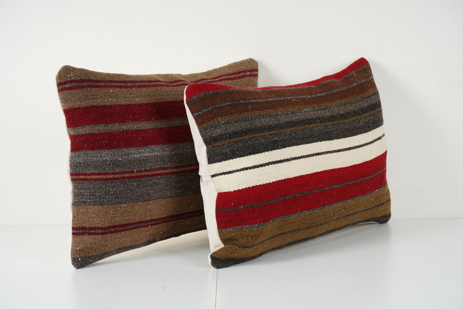Turkish Kilim Pillow Set Of Two  Bohemian Wool Striped Rustic Pattern Decorative Cushion Cover photo for sale