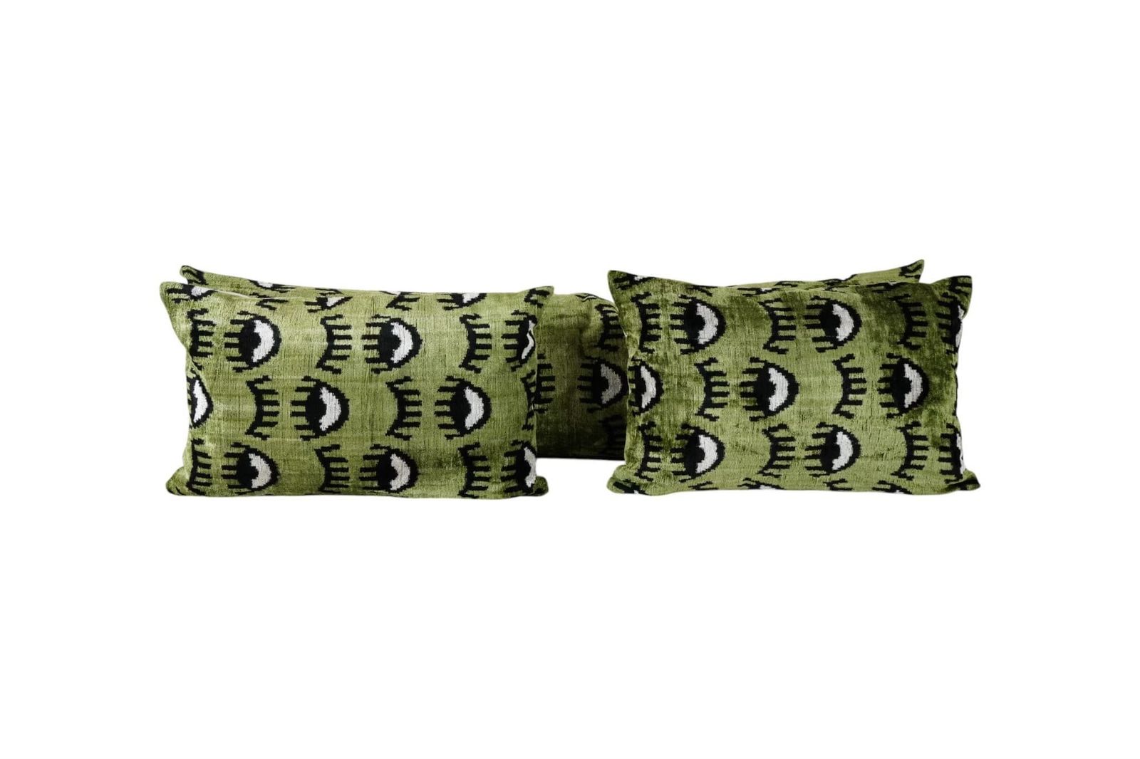 Green Silk Ikat Velvet Eye Bench Pillow Case   Set Of Three Evil Eye Boho Bedding Cushion Cover