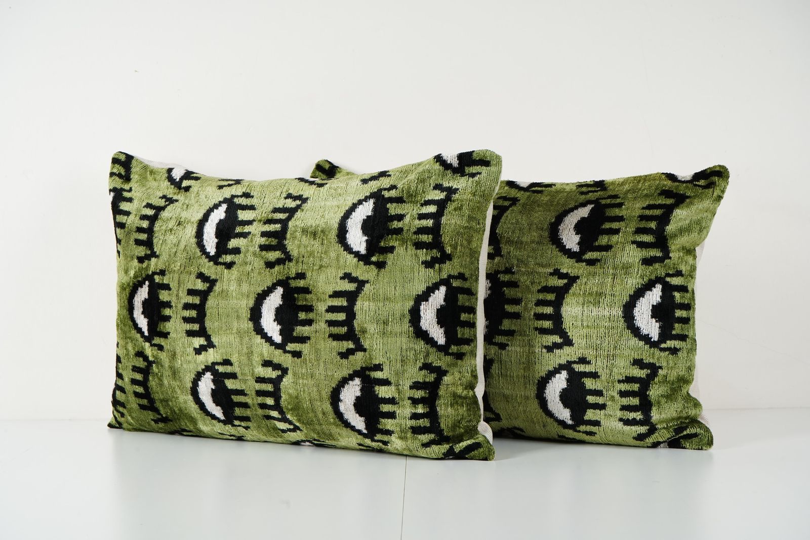 Eye Design Ikat Velvet Pillow Cover   Green Evil Eye Style Cushion   A Pair photo furniture