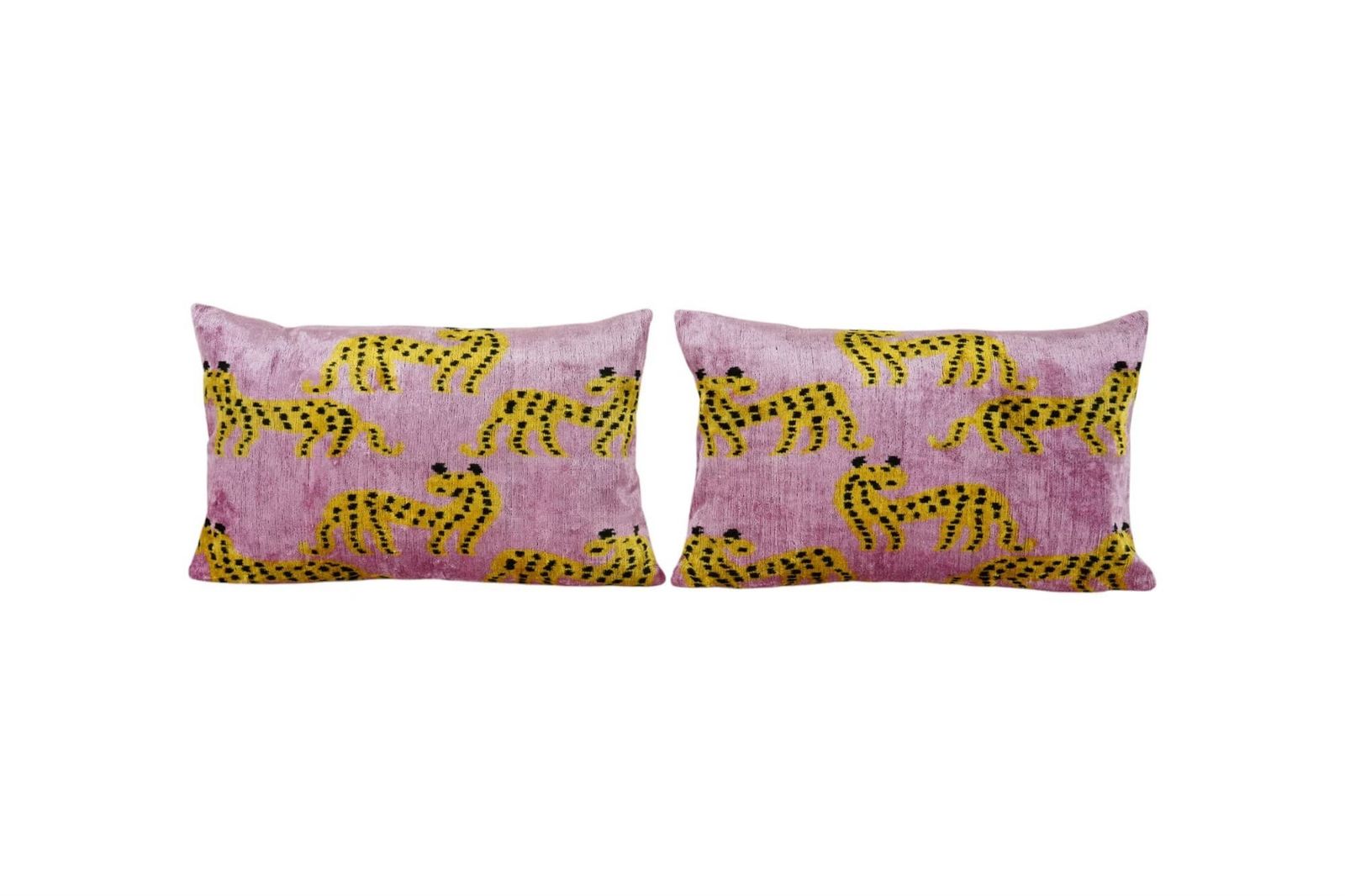 Pink Animal Ikat Velvet Pillow Case   Set Of Two Leopard Cheetah Animal Cushion Cover