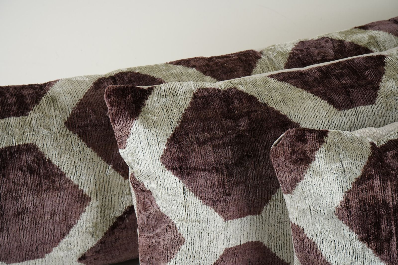 Ikat Velvet Bedding Pillow Covers, Set Of Three Plum And Light Grey Throw photo Textiles