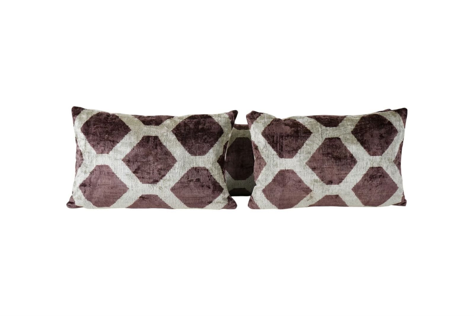 Ikat Velvet Bedding Pillow Covers, Set Of Three Plum And Light Grey Throw