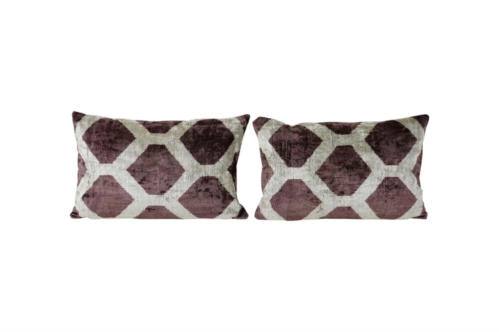 Plum & Light Grey Ikat Velvet Pillow Covers, Set Of 2 Geometric Cushion Covers, Decorative Throw Pillows