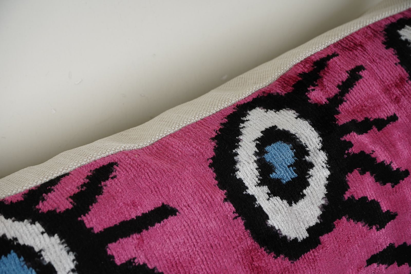 Evil Eye Silk Ikat Velvet Pillow Cover, Pink Boho Throw Cushion With Ikat Pattern, Decorative Home Decor Accent Pillow Gift photo furniture