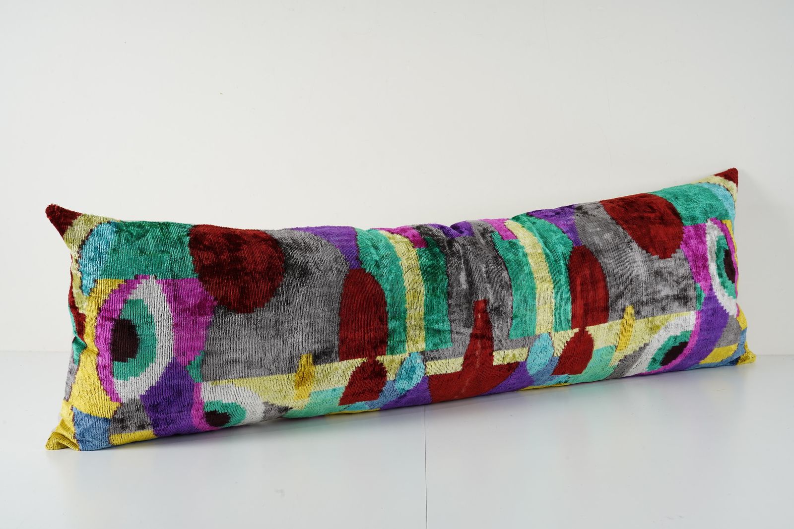 Silk Ikat Velvet Lumbar Pillow Cover, Extra Long Decorative Bench Cushion photo furniture