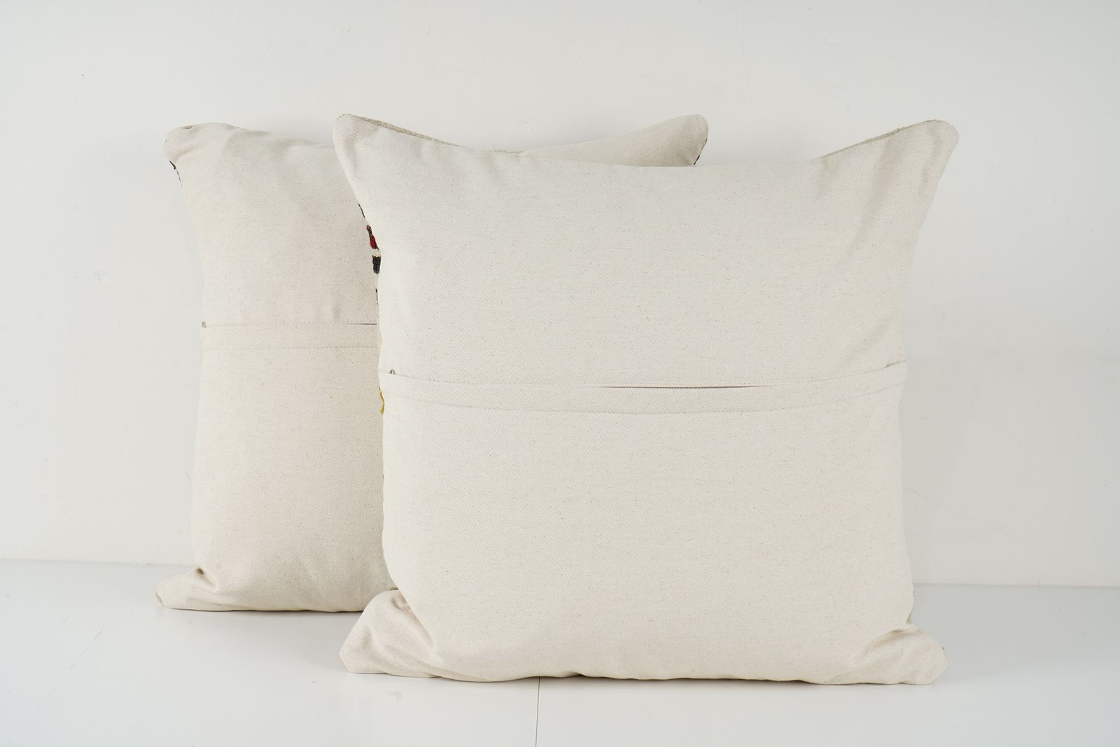 Vintage Turkish Hemp Kilim Pillow Cover, Set Of Two White Striped Anatolian Cushion Cover, Pair Organic Tribal Pillowcase photo for sale