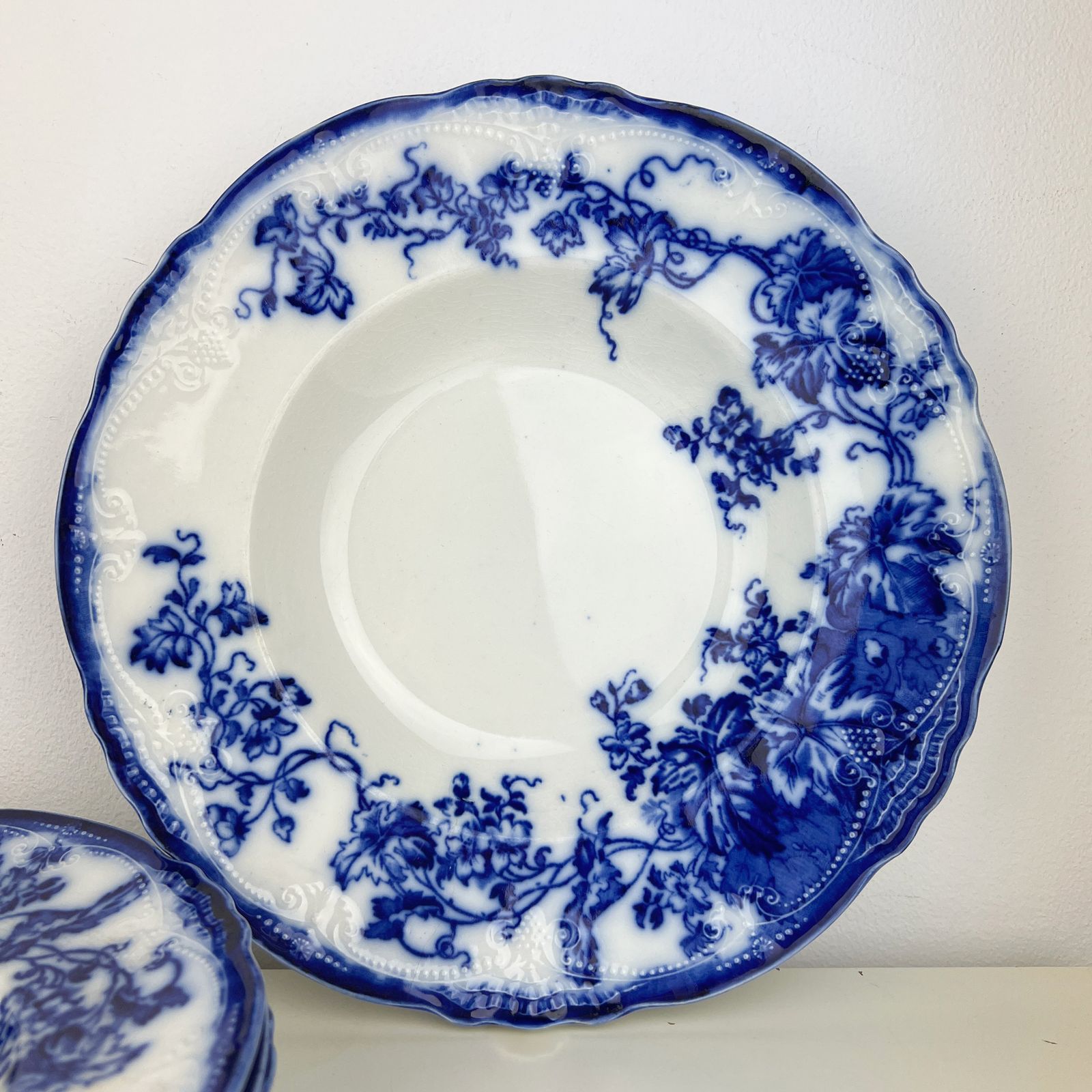 Set Of 4 Antique 19th Century Wedgwood Flow Blue Soup Plates photo furniture