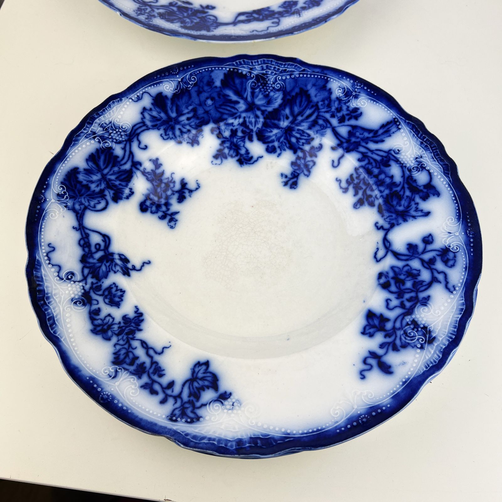 Set Of 4 Antique 19th Century Wedgwood Flow Blue Soup Plates photo for sale
