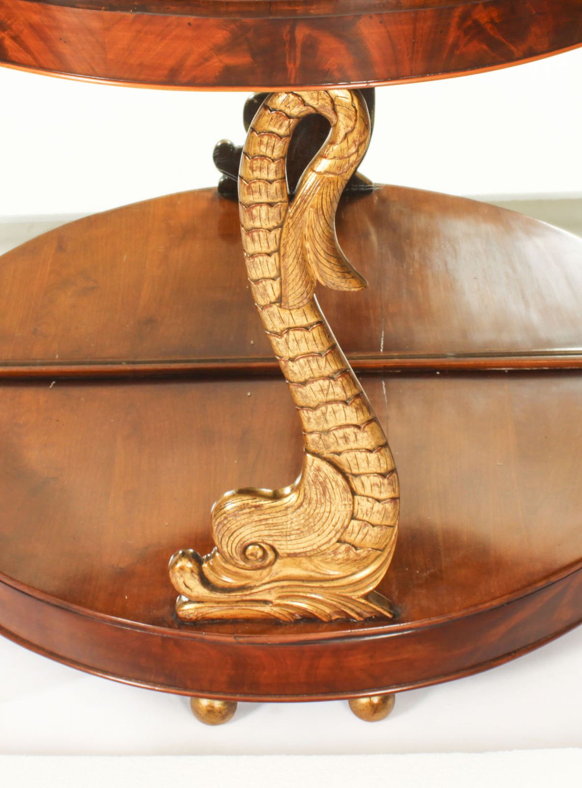 Antique Italian Flame Mahogany Giltwood Dolphin Console 19th C photo furniture