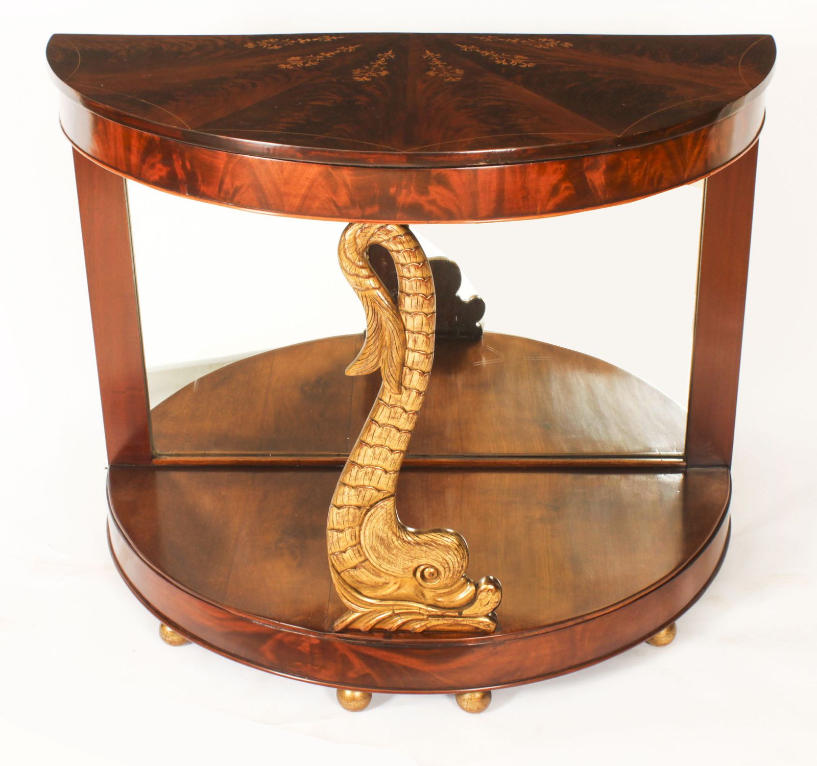 Antique Italian Flame Mahogany Giltwood Dolphin Console 19th C photo 3000.0