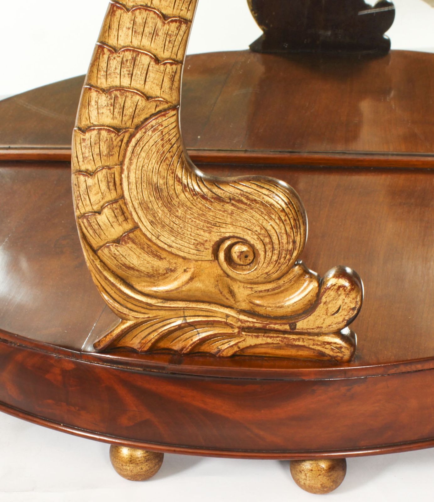 Antique Italian Flame Mahogany Giltwood Dolphin Console 19th C photo vintage