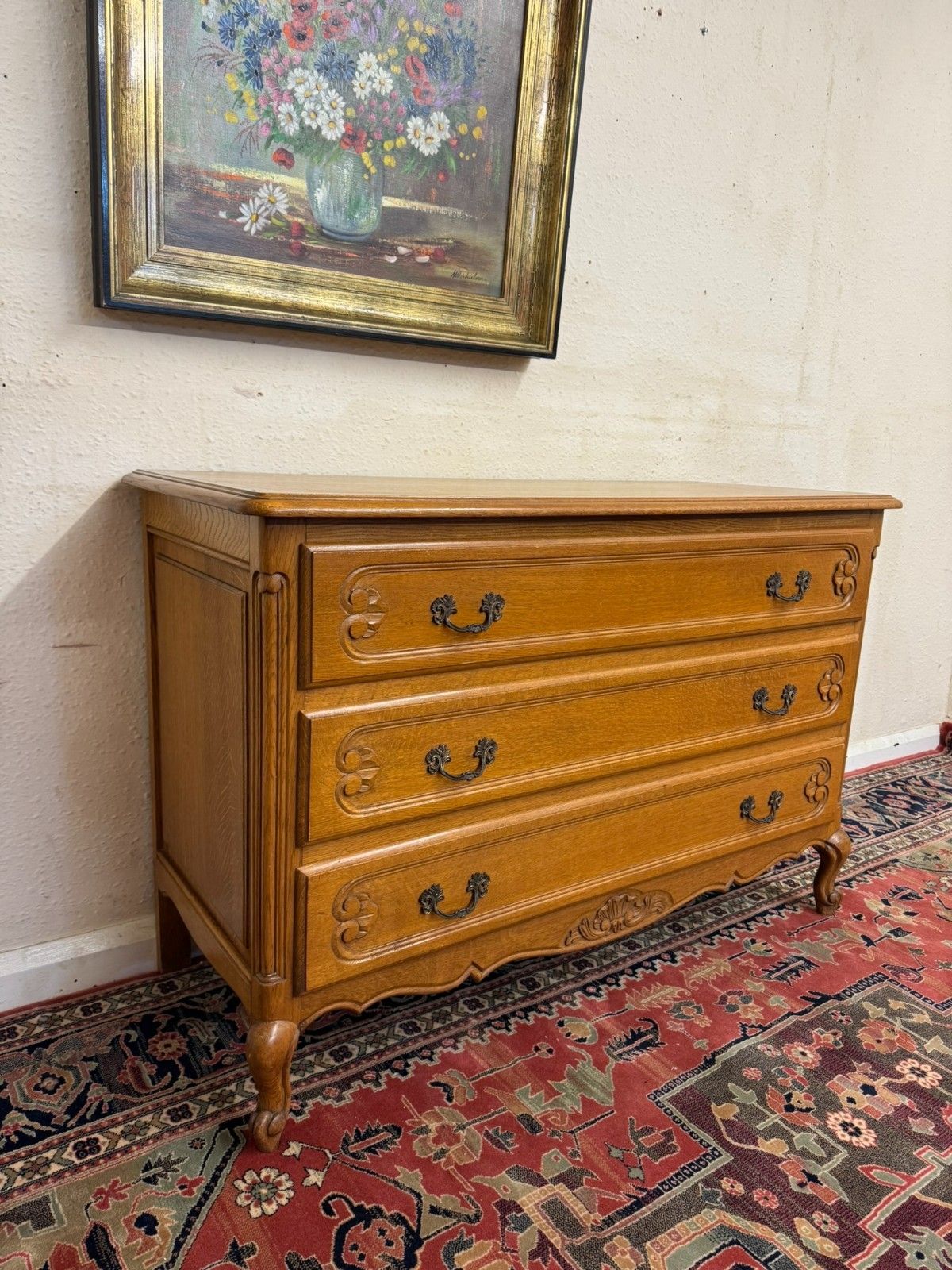 Fantastic Quality French Carved Oak Three Drawer Commode/Chest photo for sale