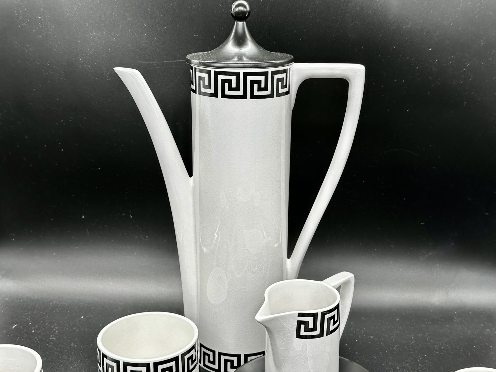Portmeirion Susan Williams Ellis Greek Key Coffee Set. Black On White Ground. C.1962 photo Home Decor