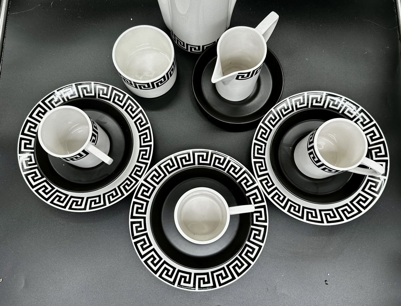 photo furniture Portmeirion Susan Williams Ellis Greek Key Coffee Set. Black On White Ground. C.1962