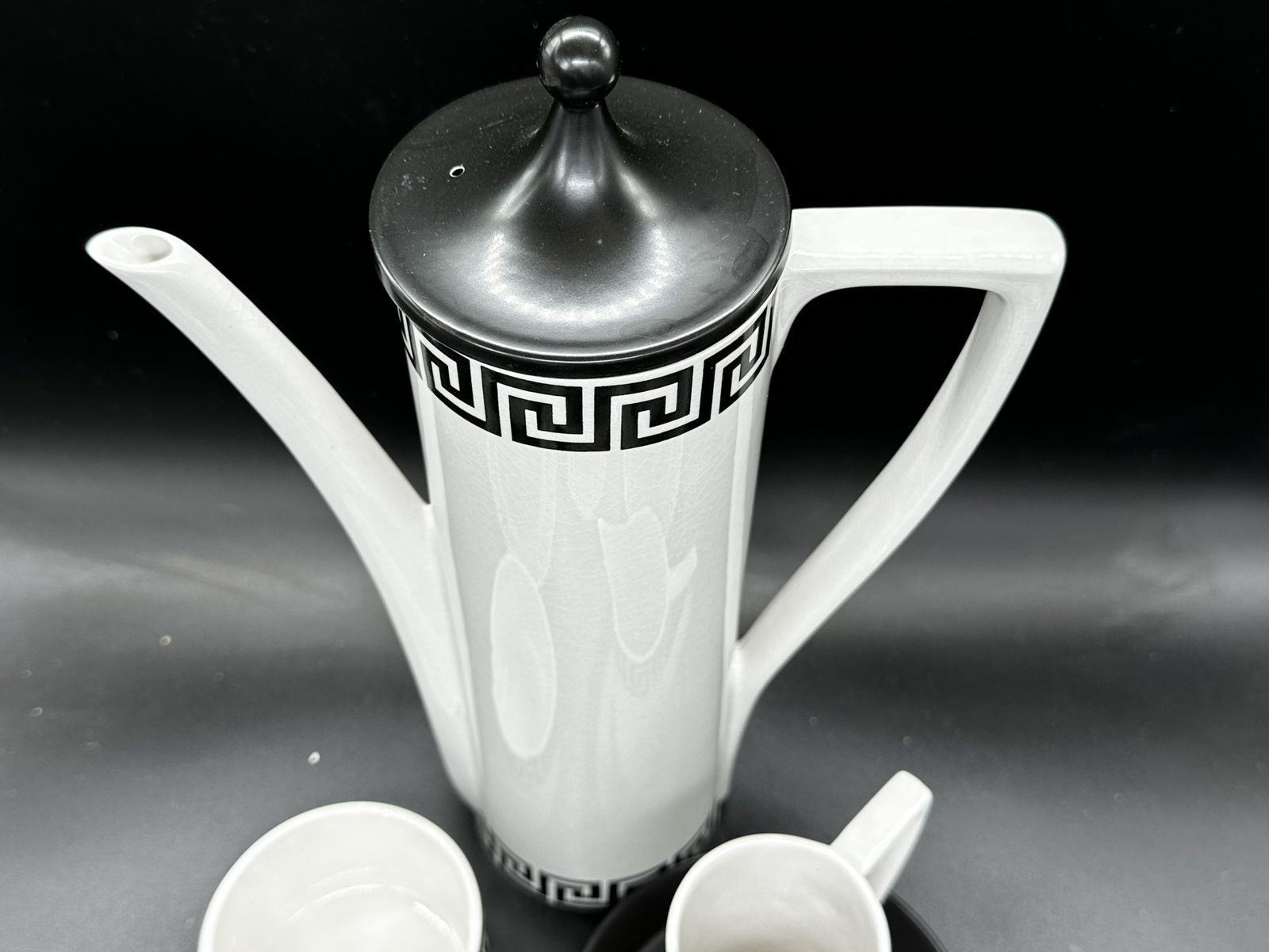 150.0 Portmeirion Susan Williams Ellis Greek Key Coffee Set. Black On White Ground. C.1962 photo