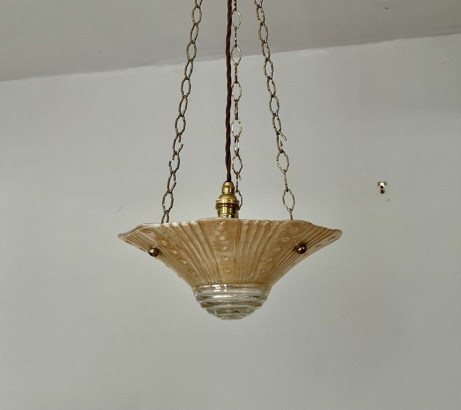 Art Deco Period Fluted Glass Ceiling Plafonnier Restored And Ready To Be Placed.Circa 1930.