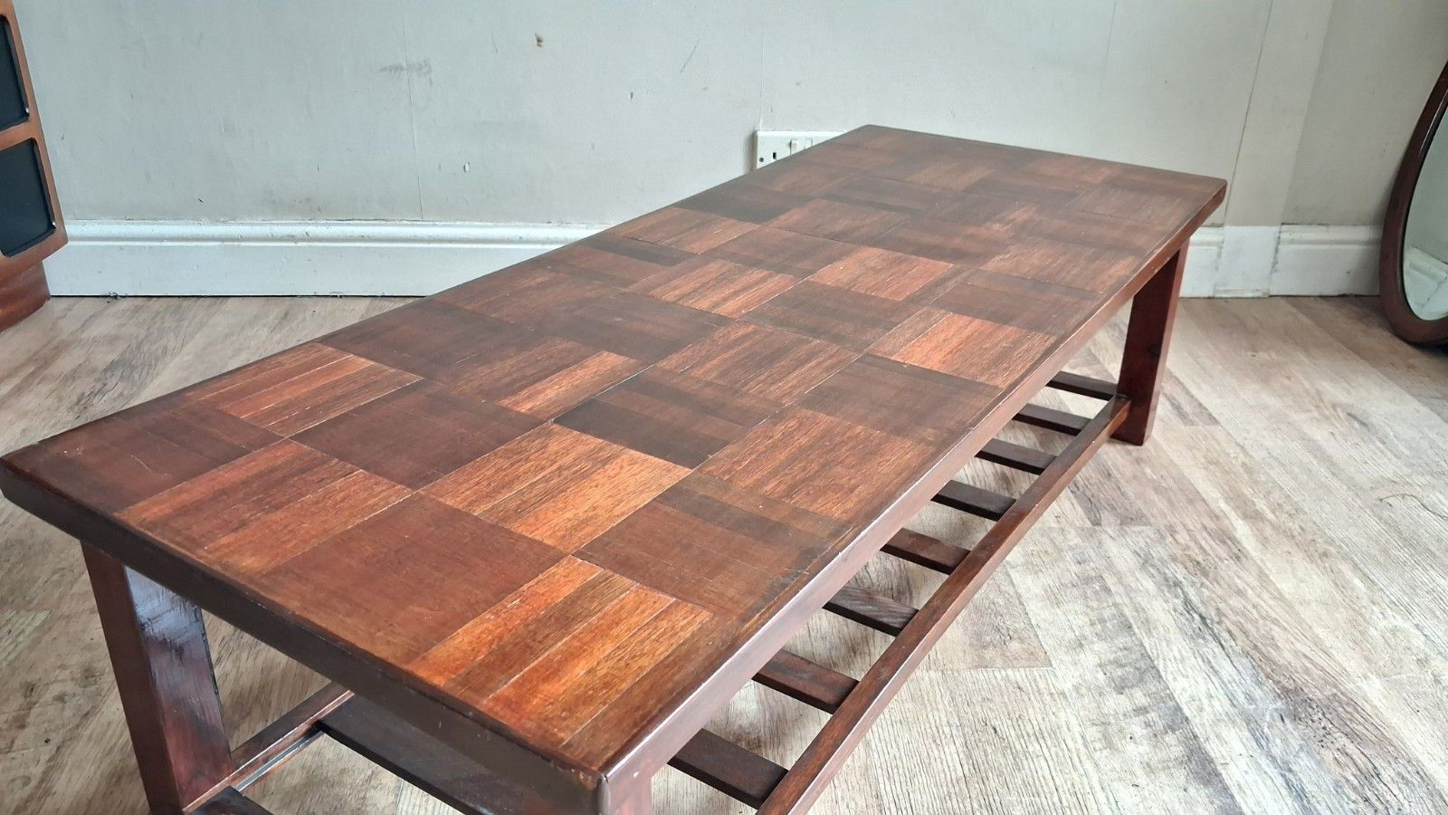 Furniture 1960's Danish Parquet Top Mid Century  Rosewood Drinks /Coffee Table photo