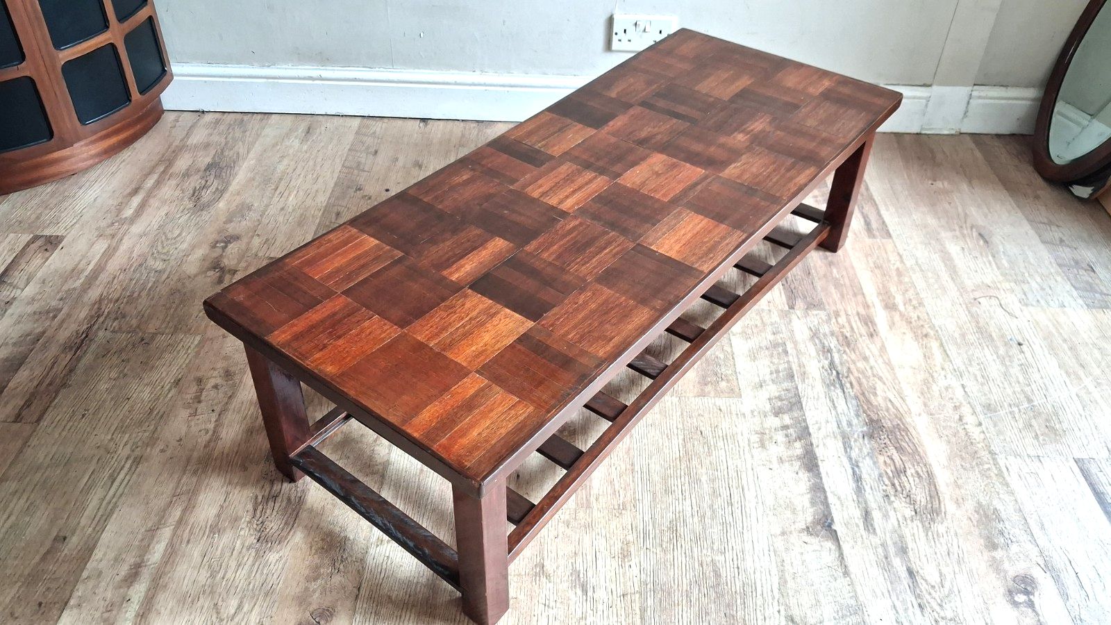 340.0 1960's Danish Parquet Top Mid Century  Rosewood Drinks /Coffee Table photo