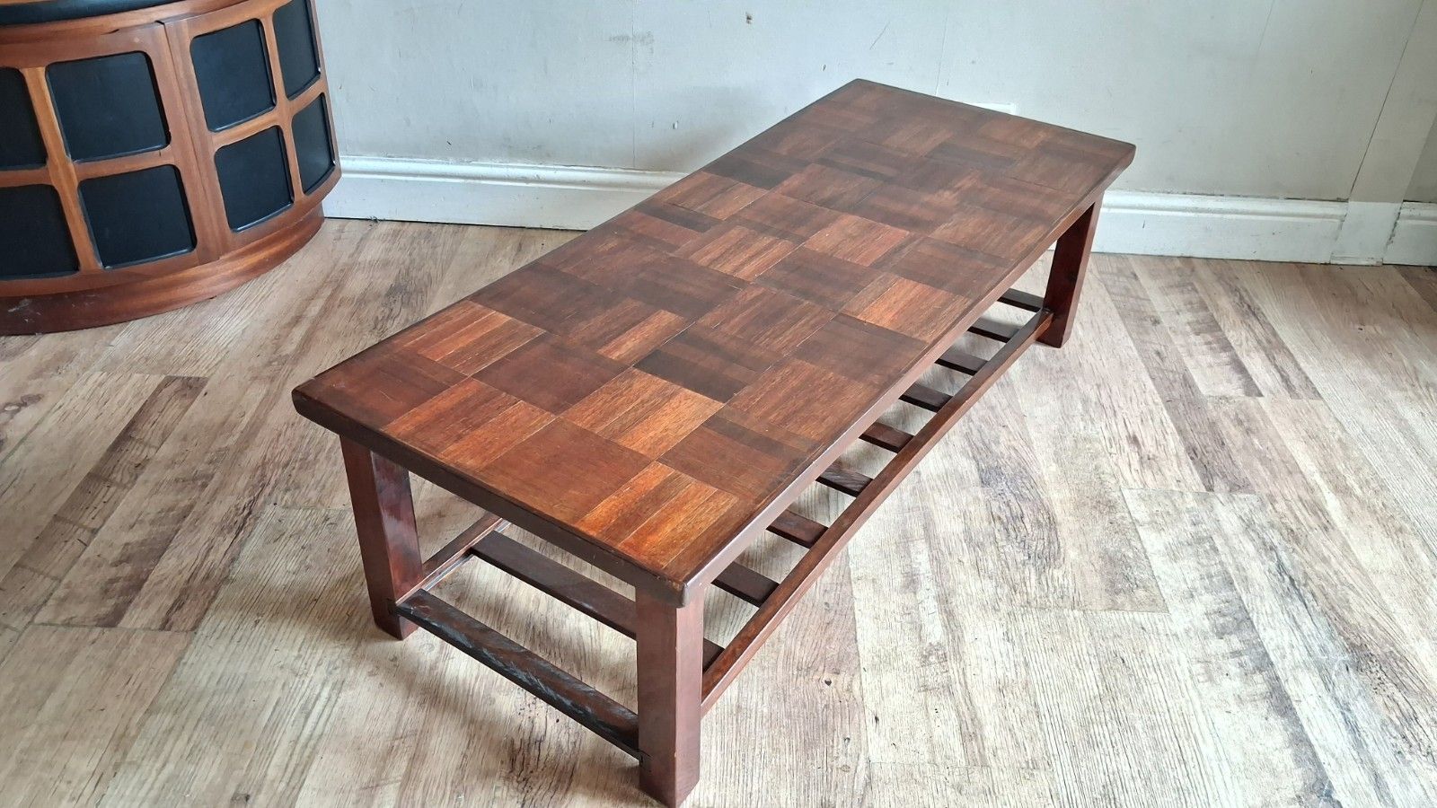 photo vintage 1960's Danish Parquet Top Mid Century  Rosewood Drinks /Coffee Table