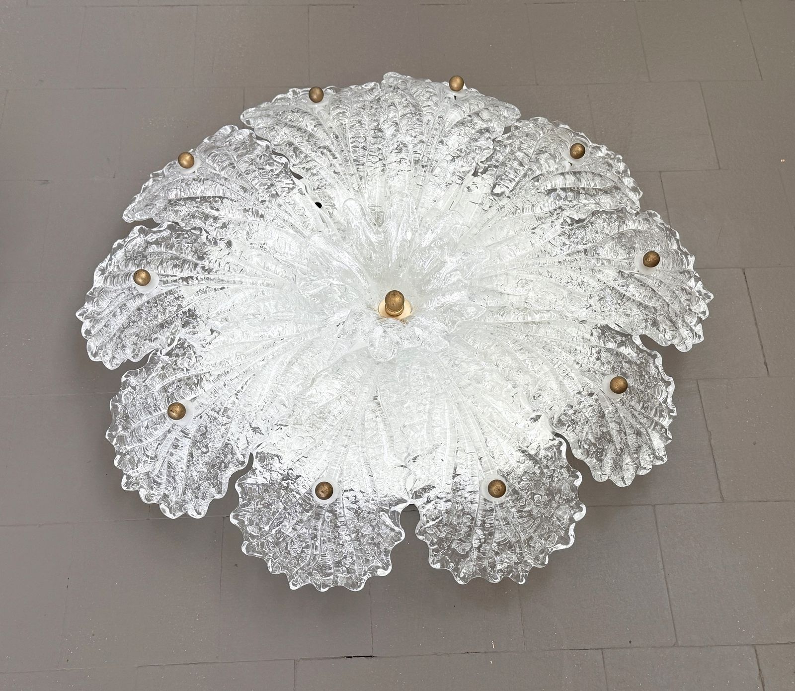 Italian Mid Century Flush Mount Chandelier With Grit Murano Glass, 1970s photo for sale