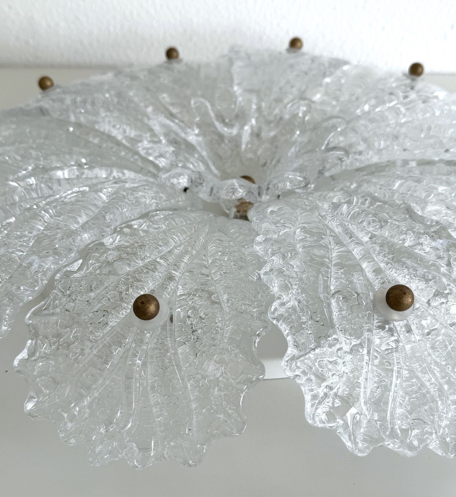 Italian Mid Century Flush Mount Chandelier With Grit Murano Glass, 1970s photo vintage