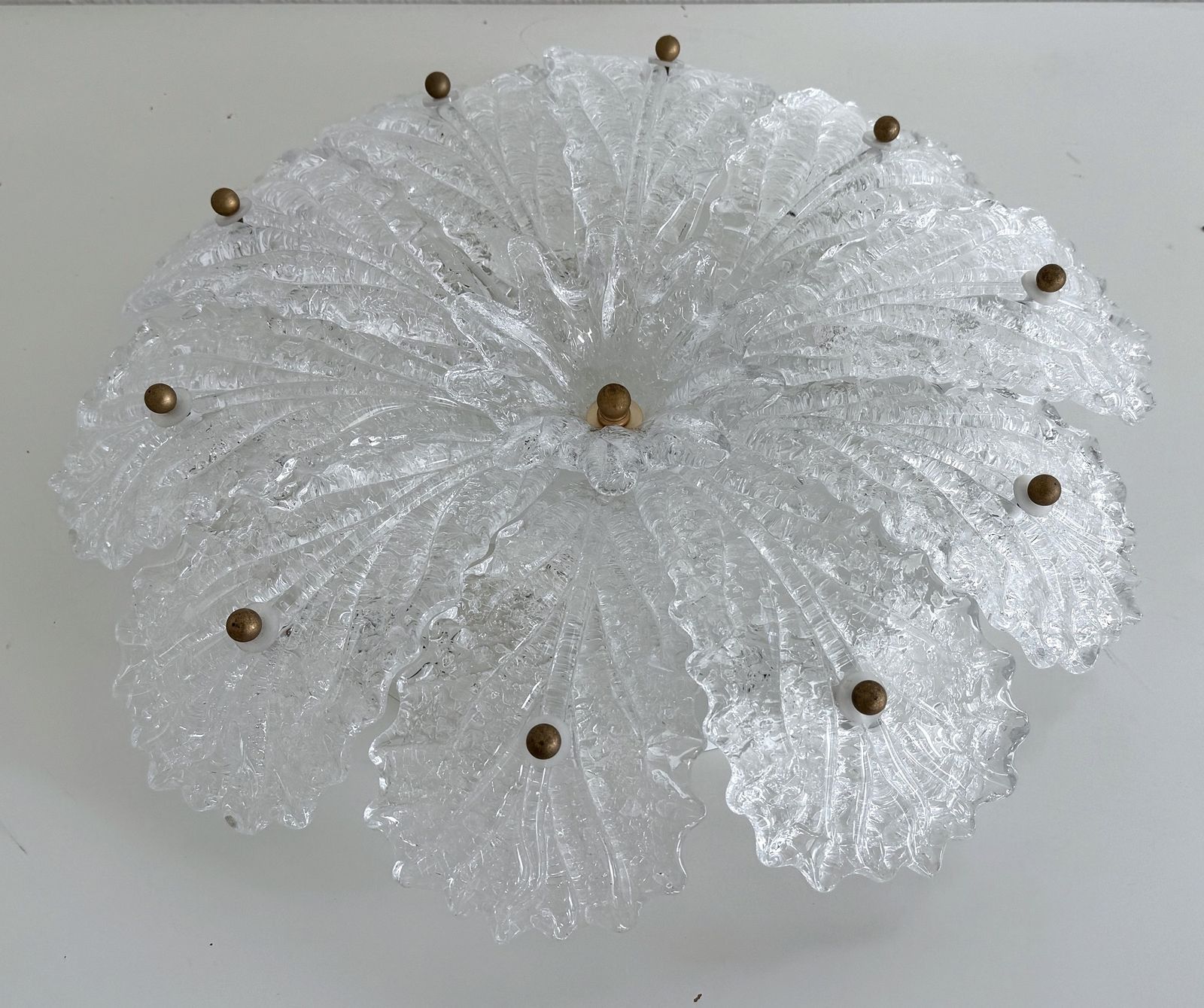 photo for sale Italian Mid Century Flush Mount Chandelier With Grit Murano Glass, 1970s