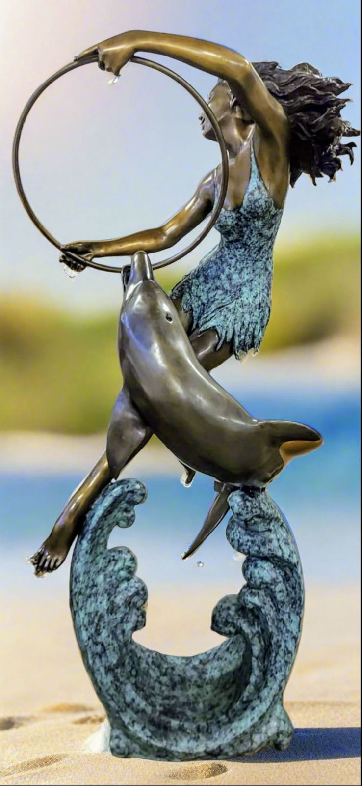 Outstanding Bronze Girl Dolphin Trainer Water Fountain   Delivery Available 0260. photo vintage