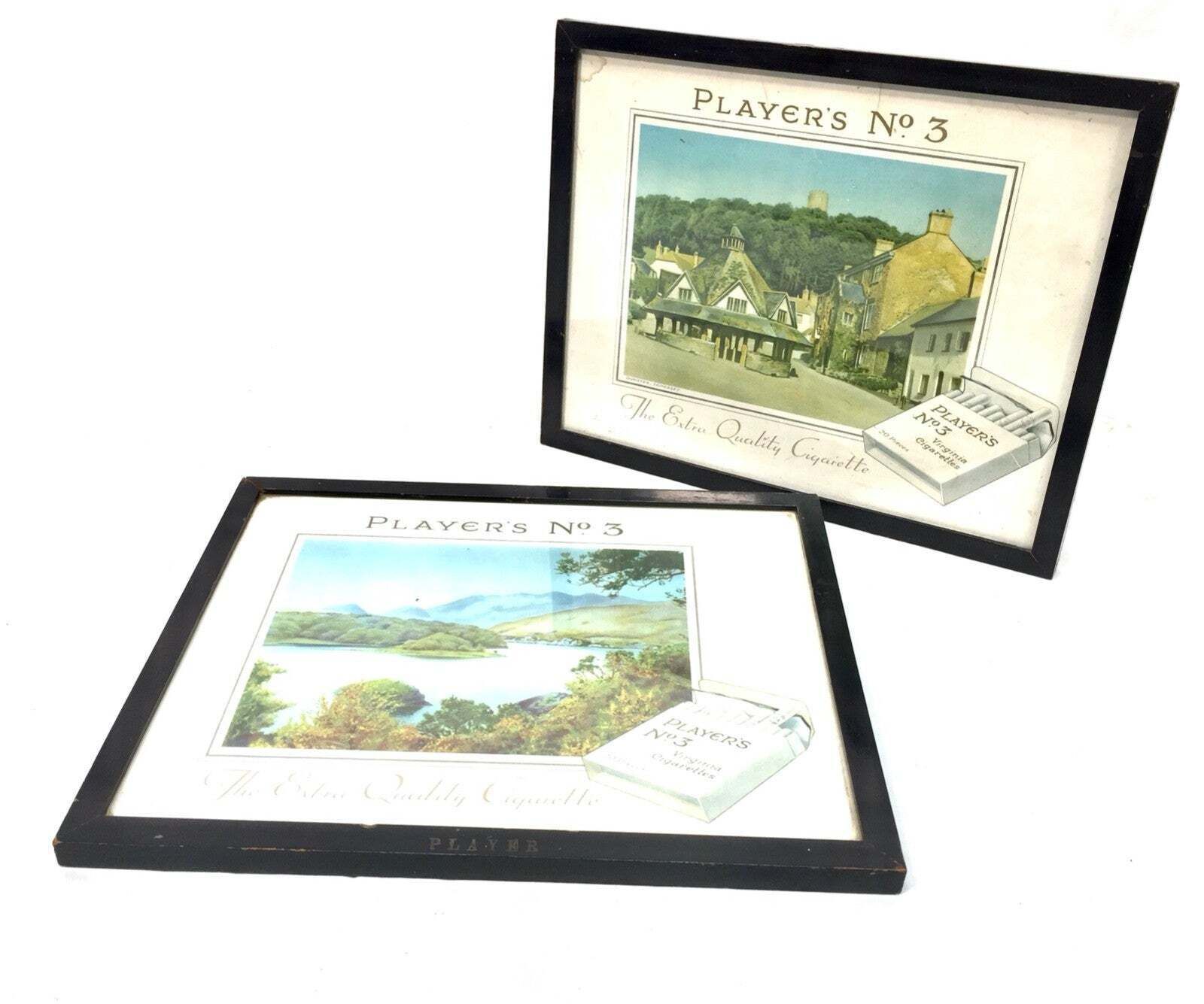 Antique Advertising Pair Of Original Framed Showcard’s Players No 3 Cigarettes photo furniture