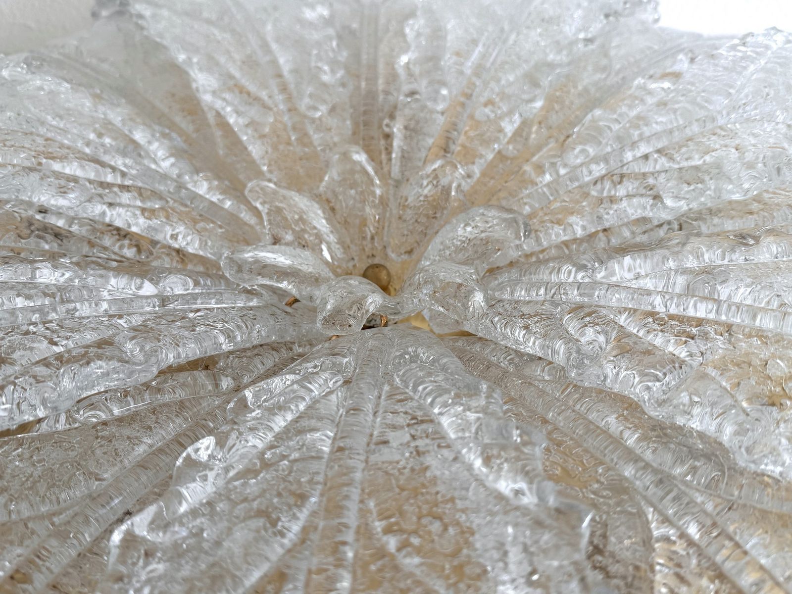 Italian Xl Midcentury Flush Mount Chandelier With Grit Murano Glass, 1970s photo for sale