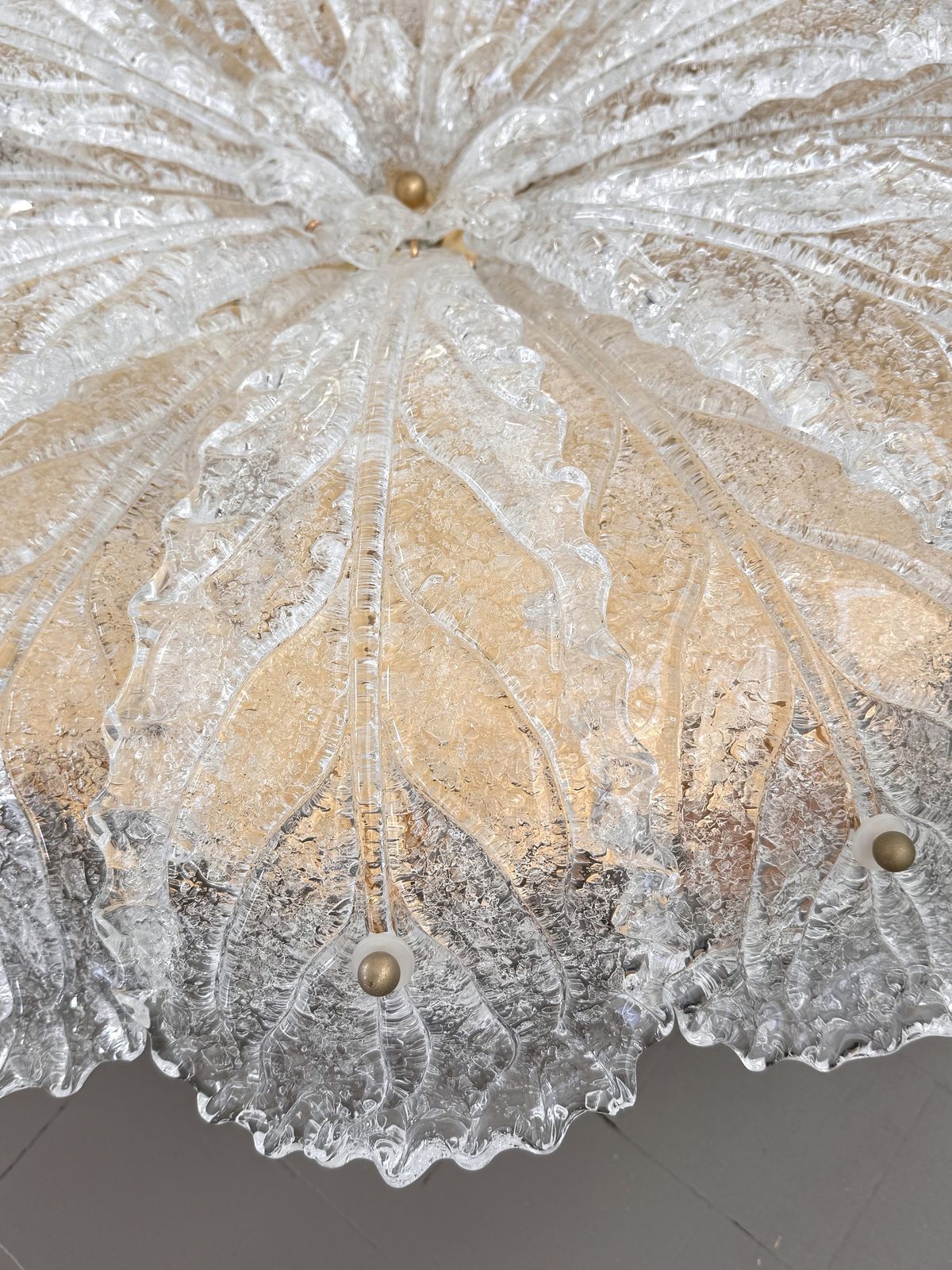 photo furniture Italian Xl Midcentury Flush Mount Chandelier With Grit Murano Glass, 1970s