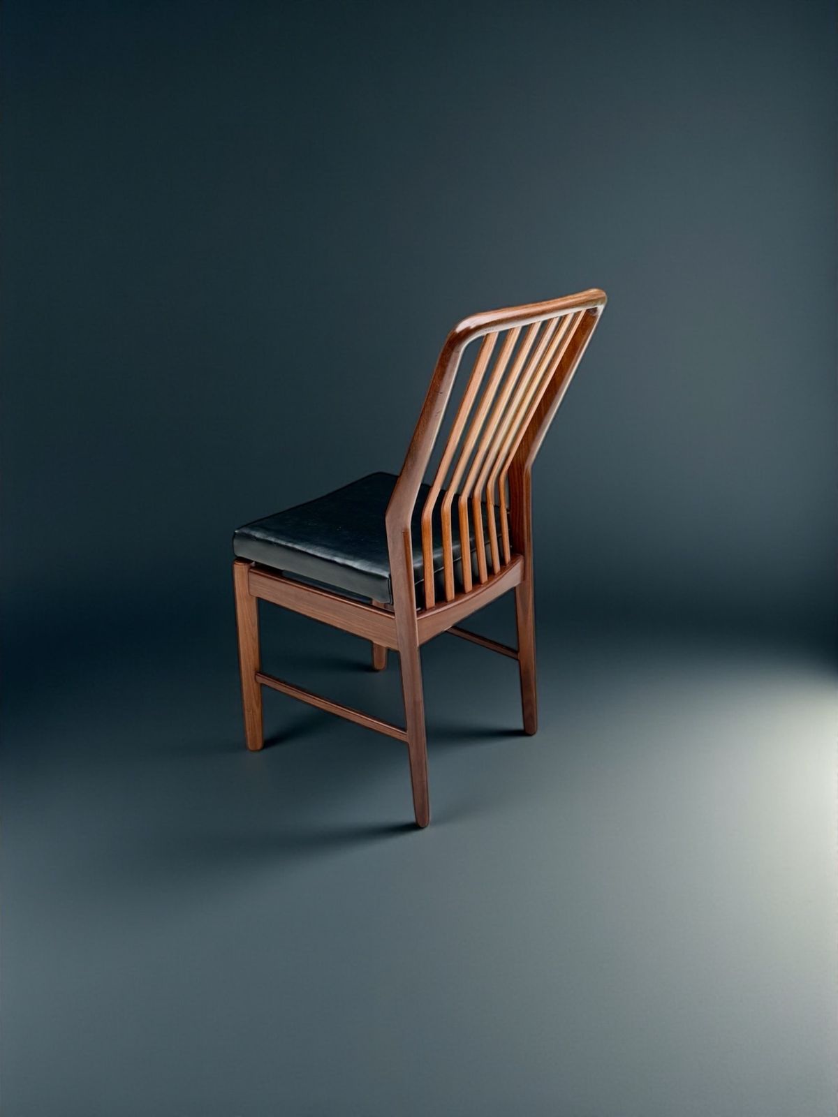 Svend Aage Madsen Stick Back Chair In Teak & Leather, Denmark 1950's photo vintage