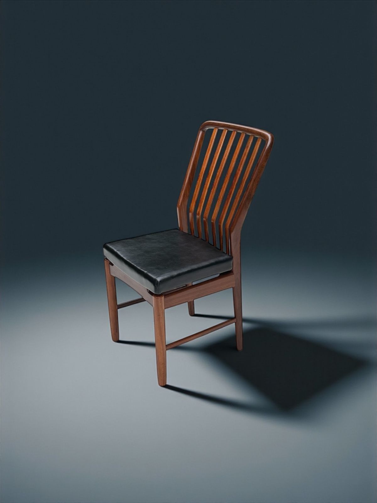 photo for sale Svend Aage Madsen Stick Back Chair In Teak & Leather, Denmark 1950's