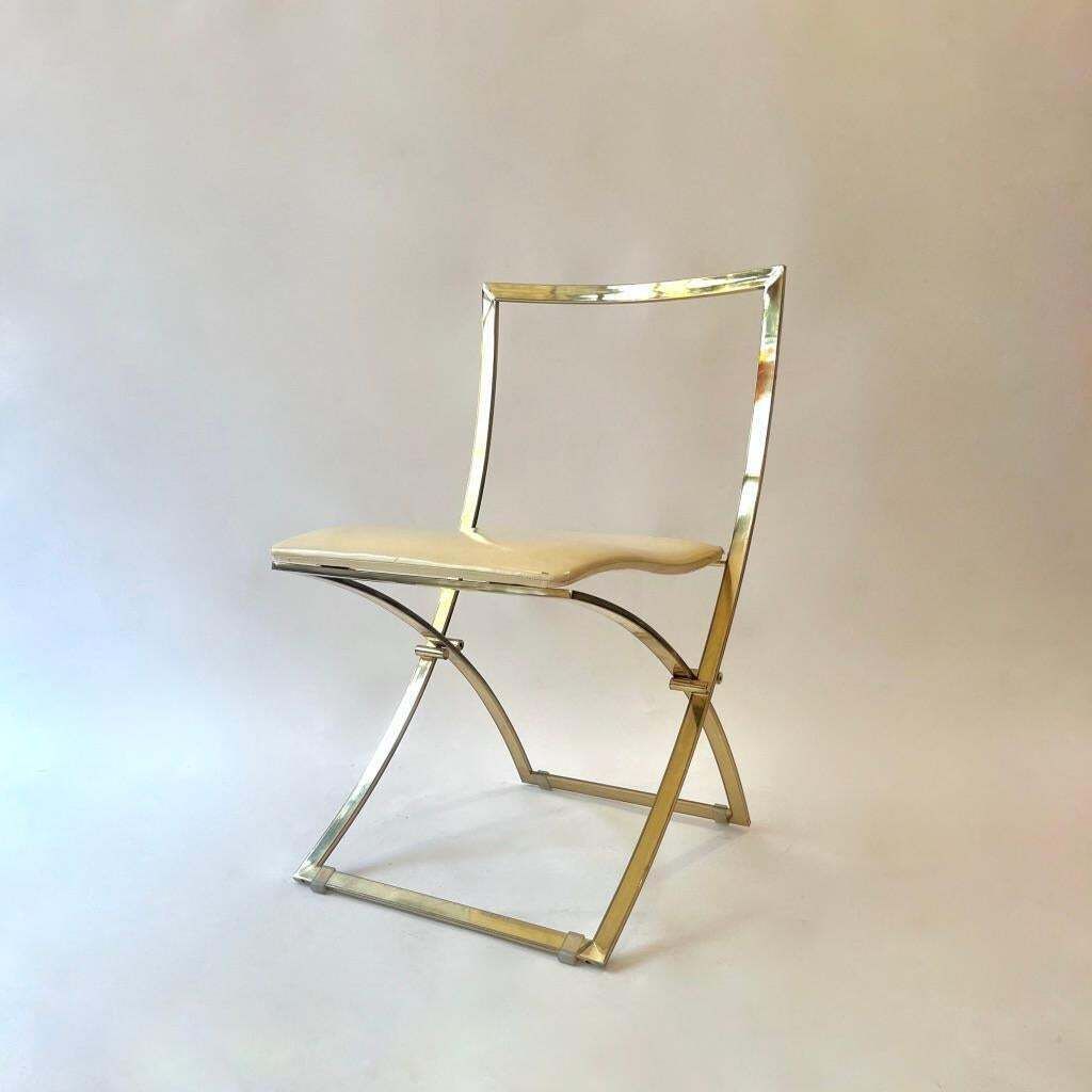 Set Of 6 "Luisa" Brass & Leather Dining Chairs By Marcello Cuneo, Italy Ca. 1970 photo for sale