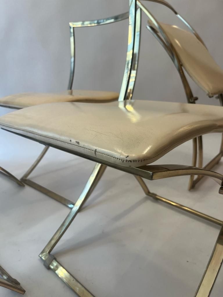 photo vintage Set Of 6 "Luisa" Brass & Leather Dining Chairs By Marcello Cuneo, Italy Ca. 1970