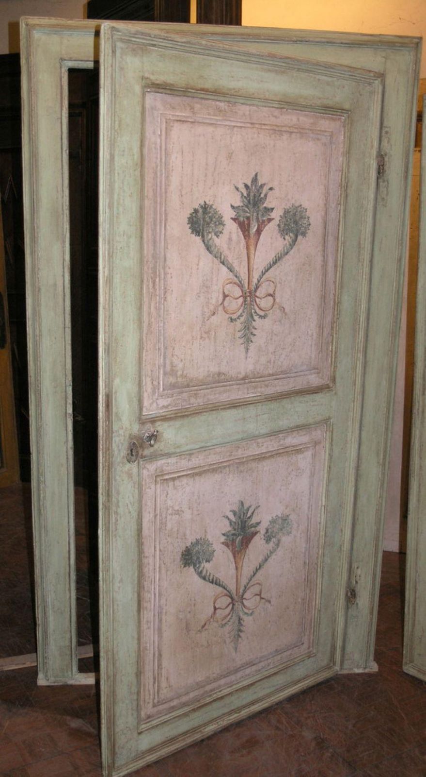 Set Of N.2 Doors Green And Pink With Frames, Hand Painted, Italy photo 8645.0