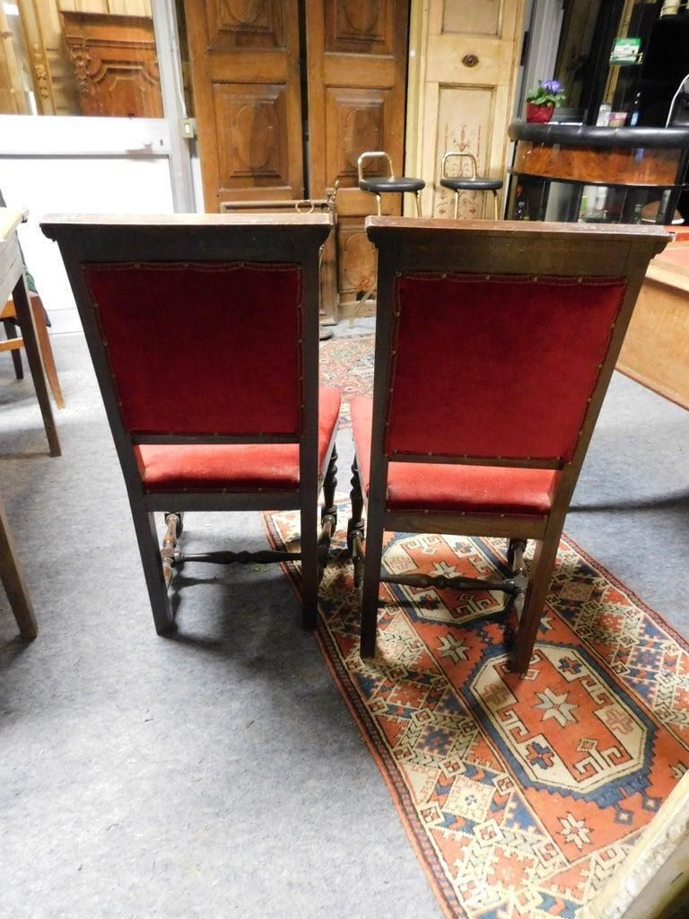 Pair Of Chairs, Armchairs, Red Velvet And Walnut Carved, Italy photo buy