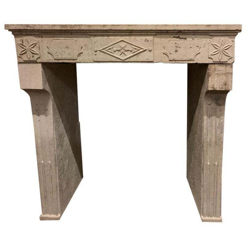 Fireplace Mantel Carved In Grey Stone With Decorations, France