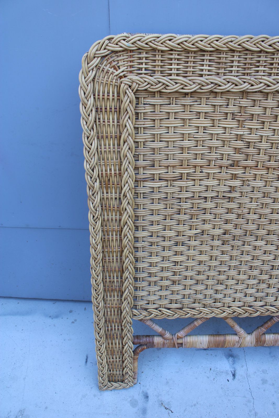 Furniture Italian Bamboo Wicker Bed Headboard 1970 Tommaso Barbi Italy photo