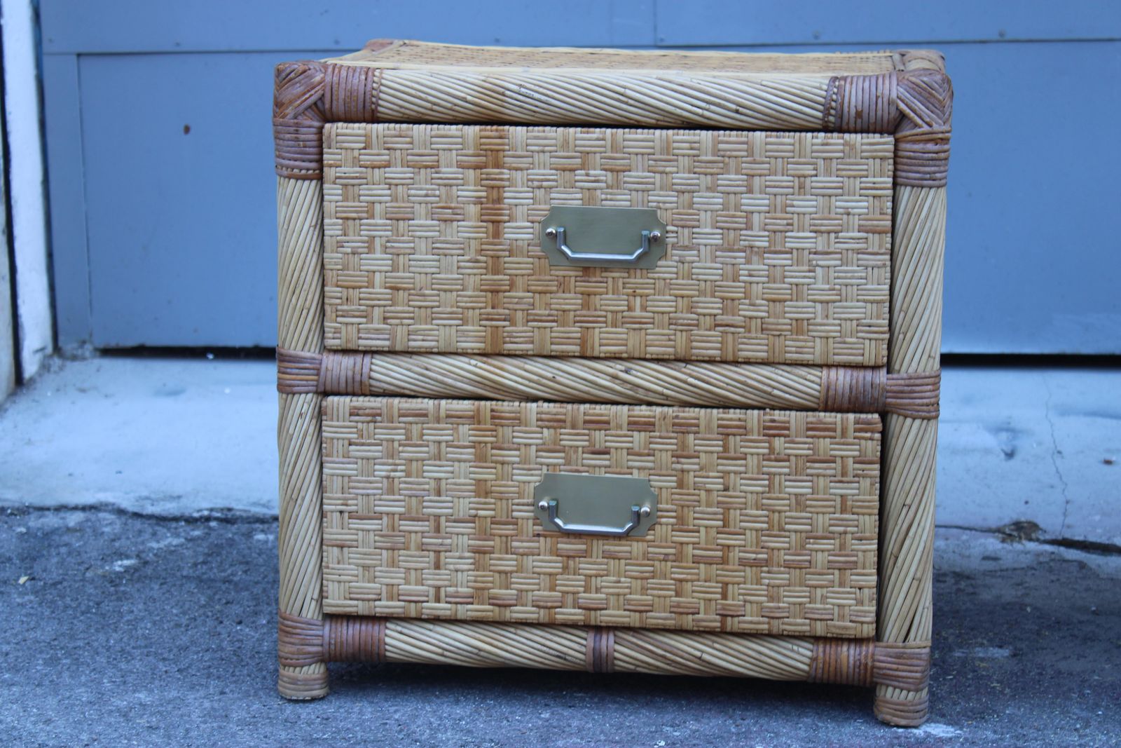 Pair Of Bedside Tables In Bamboo Wicker Italy 1970 Tommaso Barbi photo 2588.0