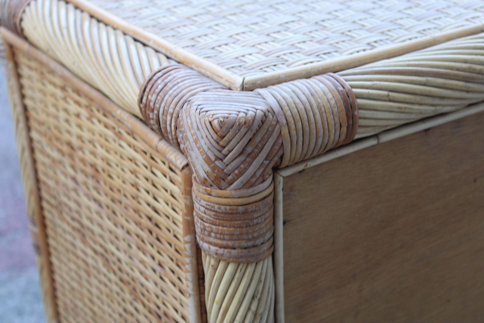 photo vinterior Pair Of Bedside Tables In Bamboo Wicker Italy 1970 Tommaso Barbi