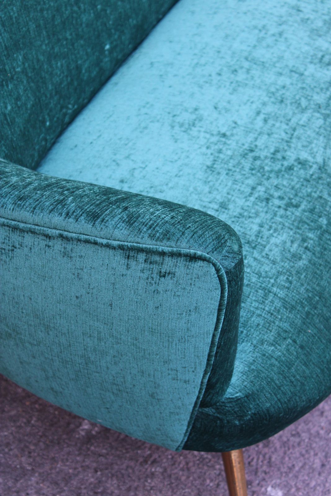 6881.0 Sofa Set Italian Mid Centruy Armchairs Brass Feet Spiked Velvet Green photo