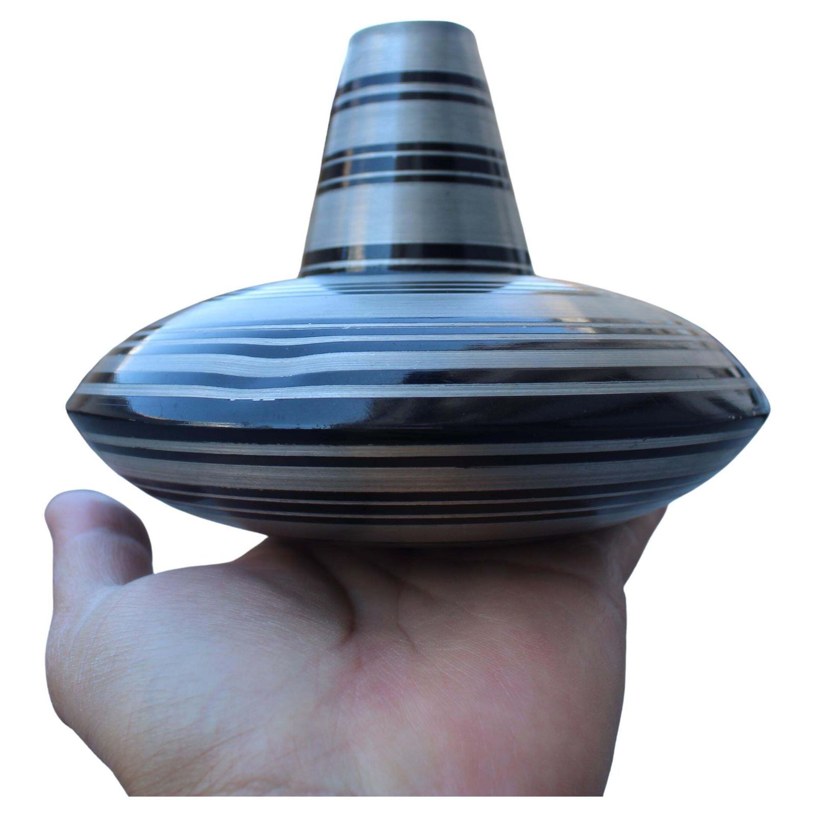 Pewter Vase With Black Circular Stripes Sottsass Style 1970s