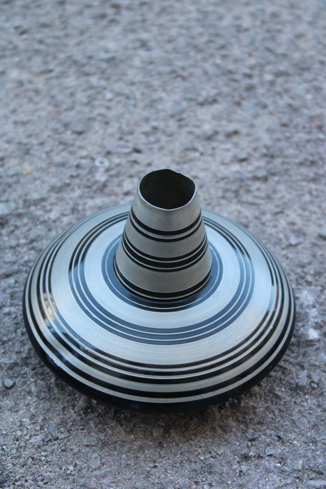 Pewter Vase With Black Circular Stripes Sottsass Style 1970s photo for sale