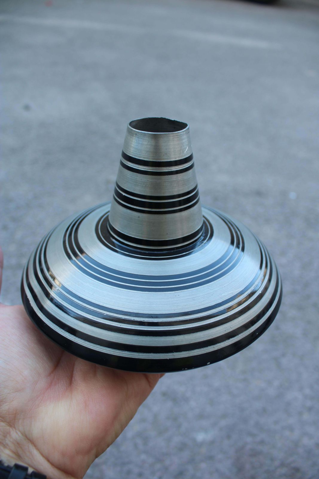 Pewter Vase With Black Circular Stripes Sottsass Style 1970s photo Home Decor